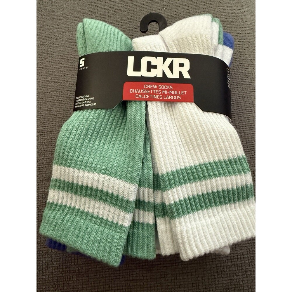 LCKR Youth Crew Socks 6 Pair Cushioned Green Blue White Size S 3Y-5Y NWT - Picture 1 of 7